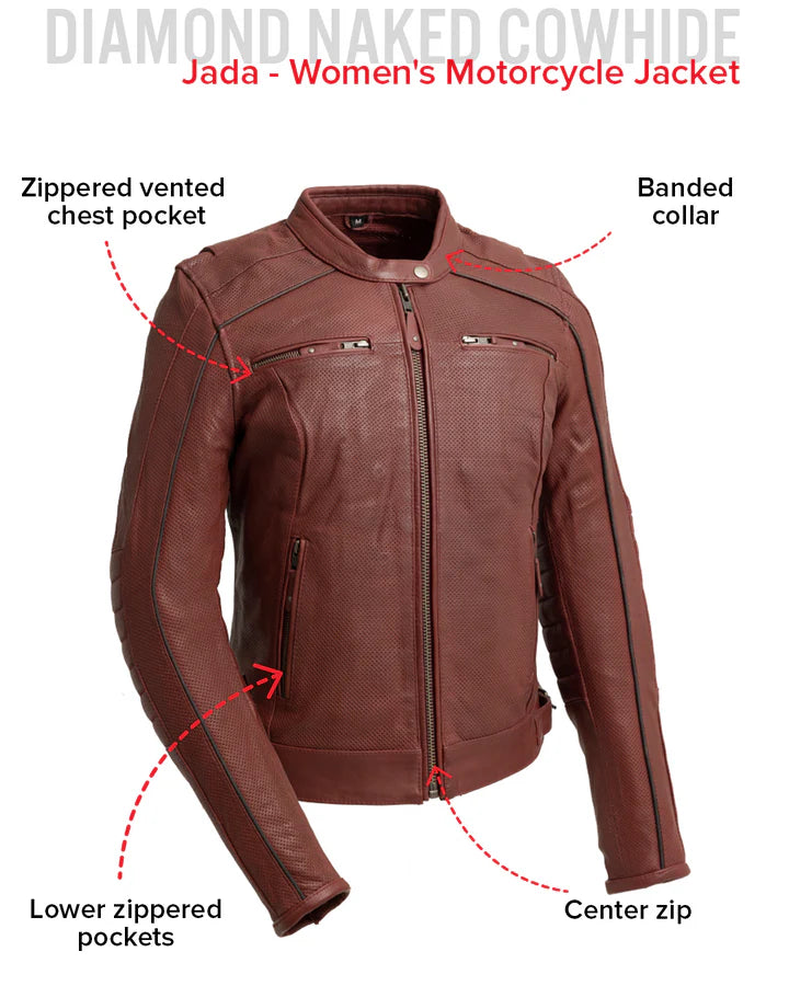 FIL153CDM OXB Jada - Women's Perforated Motorcycle Leather Jacket