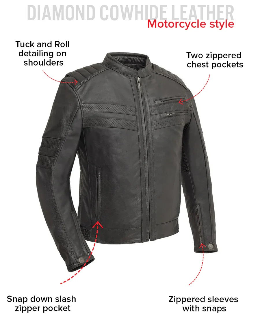 FIM286CDMZ | BiTurbo - Mens Leather Motorcycle Jacket - Black
