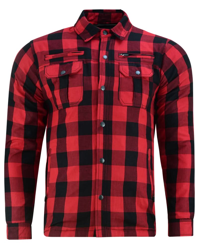 Alpha Check Men's  Armored Motorcycle Flannel Shirt - Red/Black
