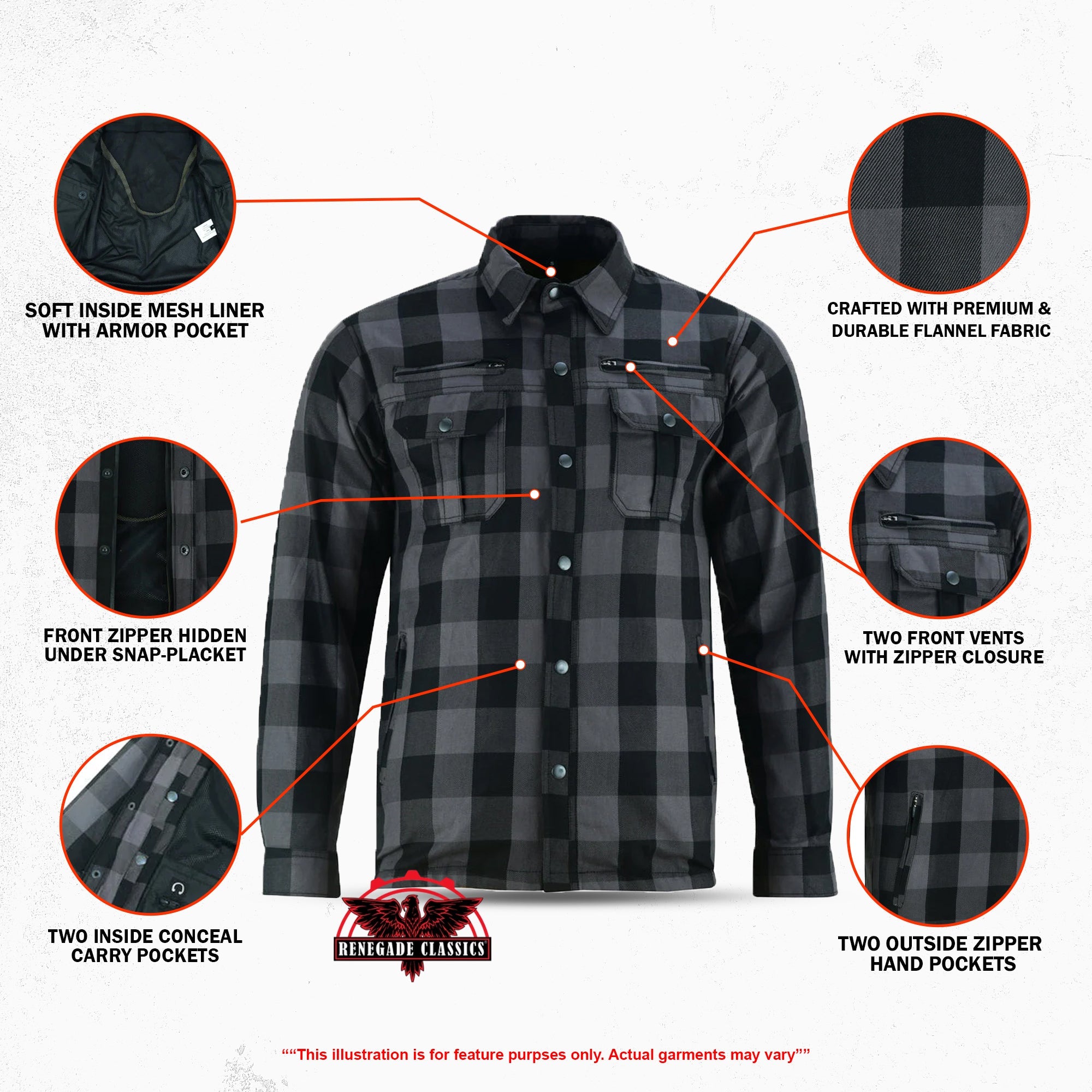Alpha Check Men's Armored Motorcycle Flannel Shirt | DAEMONS