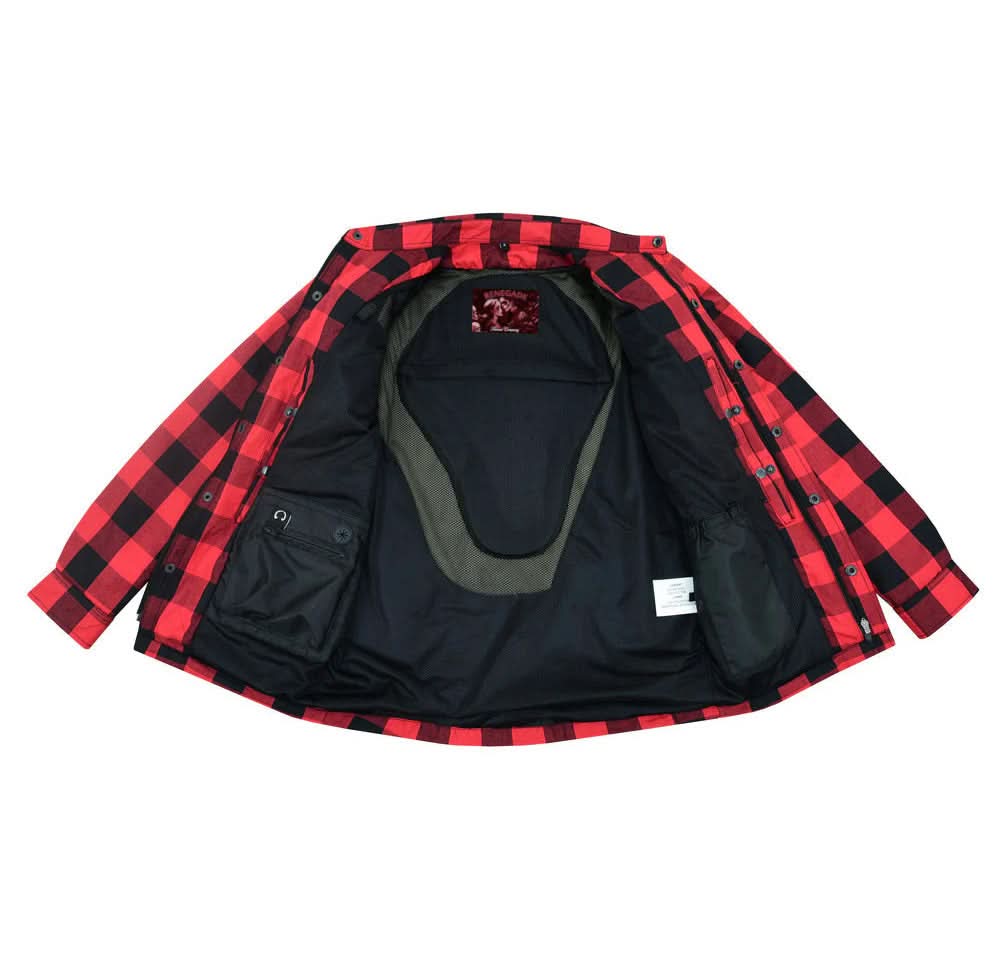 Alpha Check Men's  Armored Motorcycle Flannel Shirt - Red/Black