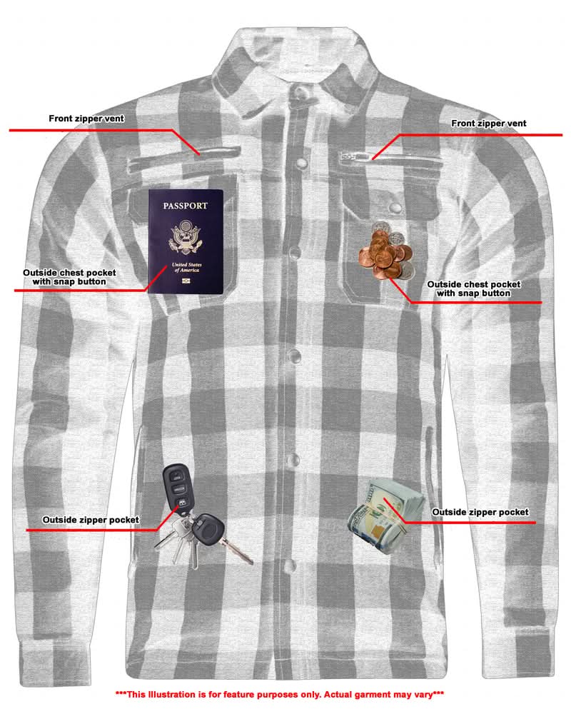 Alpha Check Men's  Armored Motorcycle Flannel Shirt - Red/Black