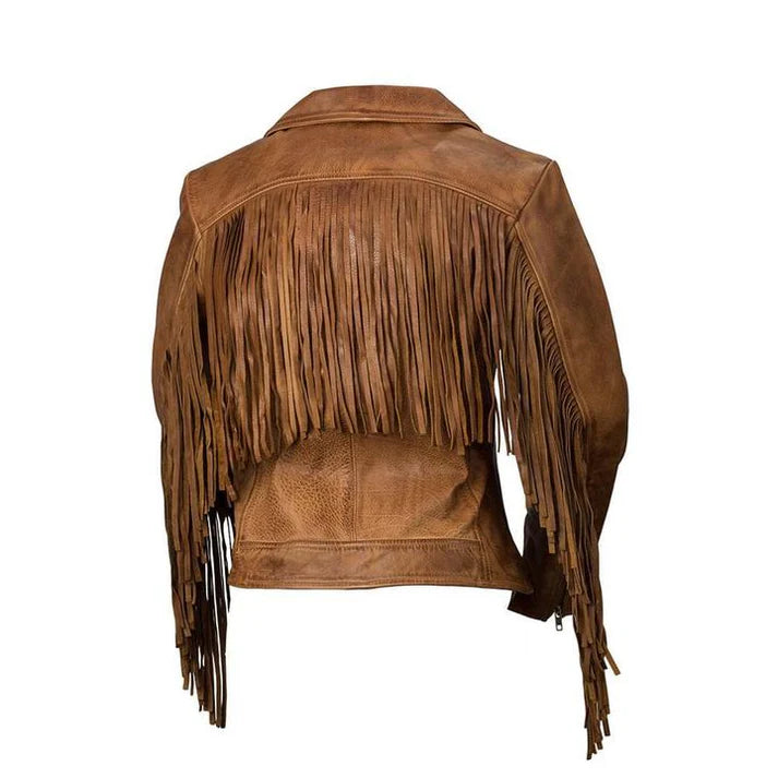 Women's Whet Blu Daisy Fringed Asymmetrical Moto Leather Jacket