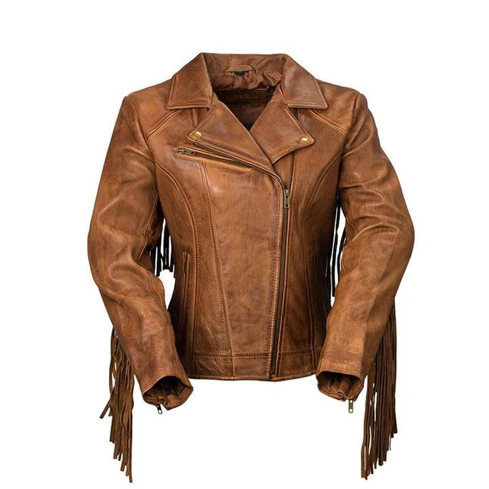 Women's Whet Blu Daisy Fringed Asymmetrical Moto Leather Jacket